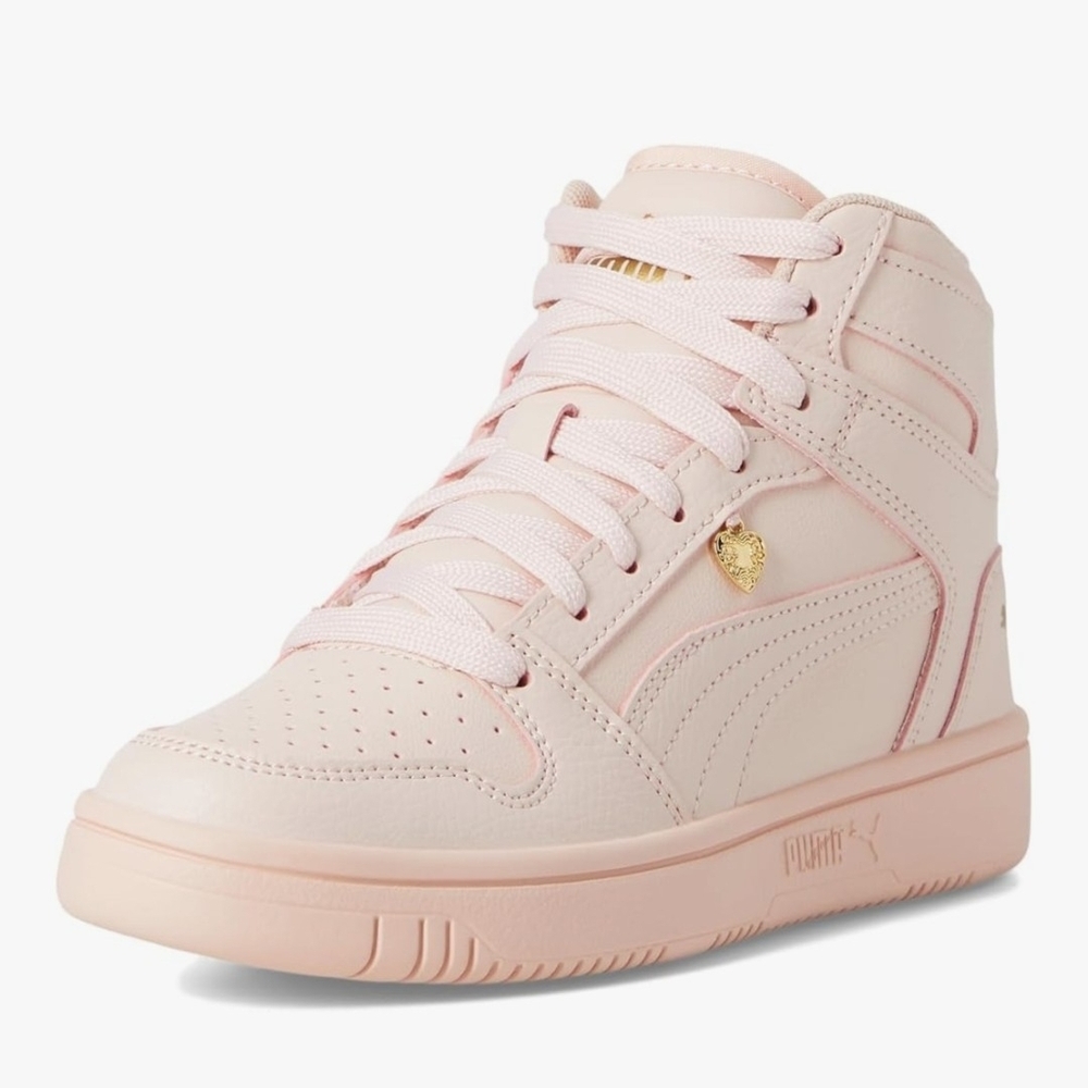 Girl's Fashion Sneakers Puma Rebound Layup Valentine JR Island Pink-goldSize 6.5 - Picture 7 of 8